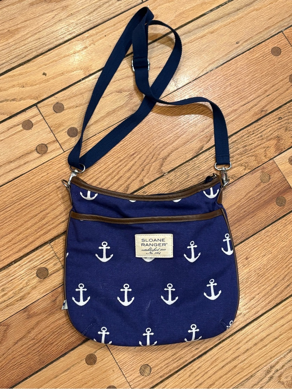 Sloane Ranger Coastal Nautical  Anchor Crossbody Bag Purse in Navy
